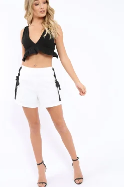 Rebellious Fashion White Lace Up Eyelet High Waist Shorts - Lola