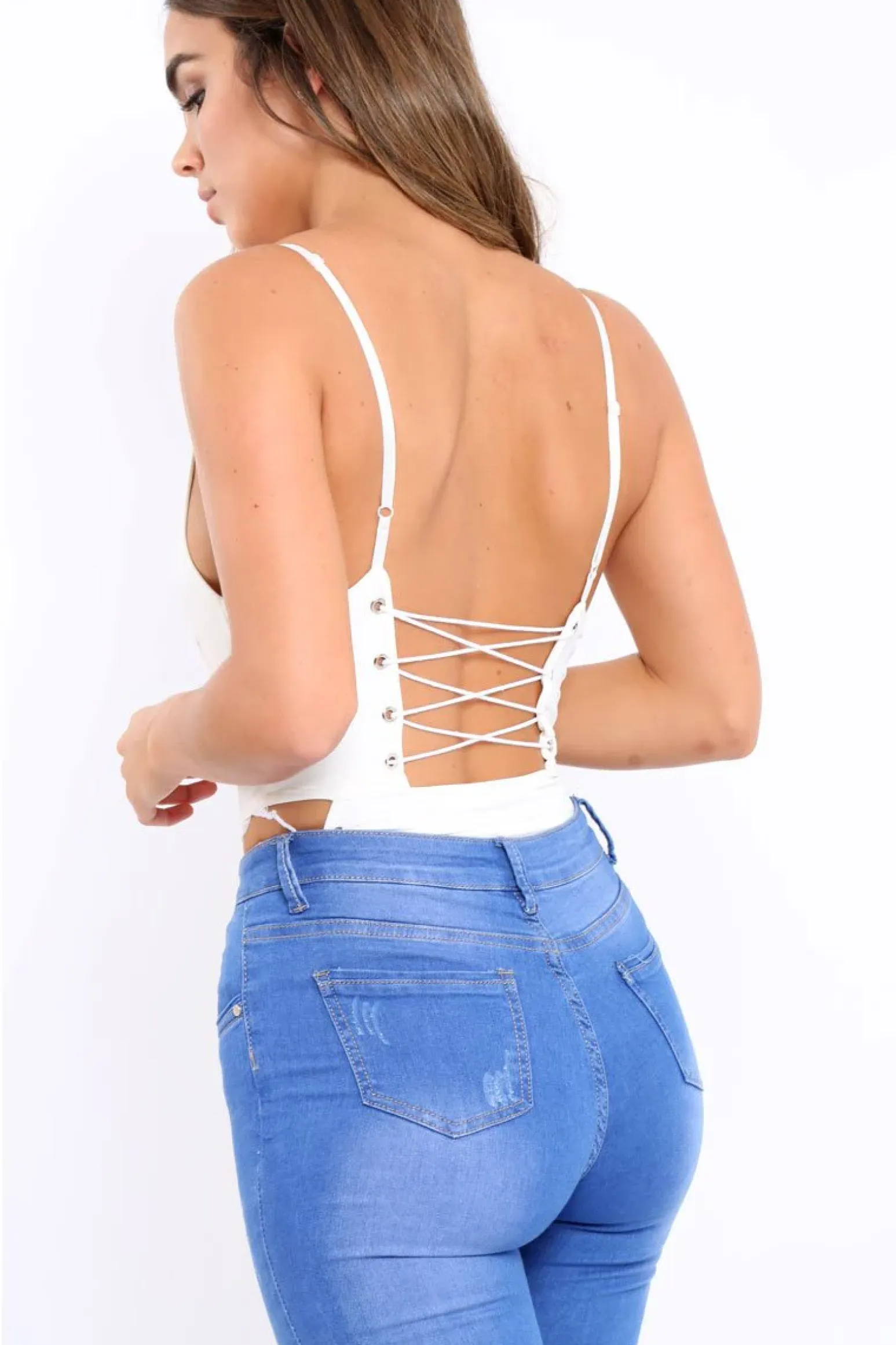Rebellious Fashion White Lace Up Front And Side Bodysuit - Lux
