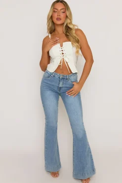 Rebellious Fashion White Lace Up Front Cami Top - Denise