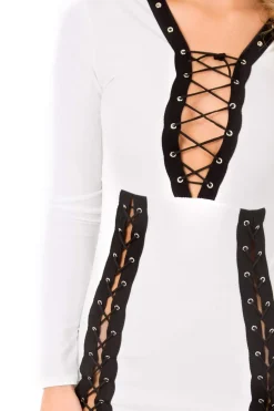 Rebellious Fashion White Lace up Front Panel Mini Dress - Kathy