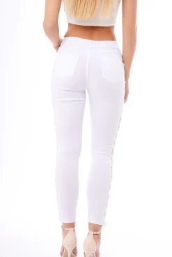 Rebellious Fashion White Lace Up Sides Skinny Denim Jeans - Mallie