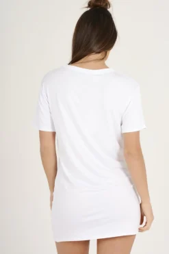 Rebellious Fashion White Lace Up Tiger T-shirt Dress - Mali