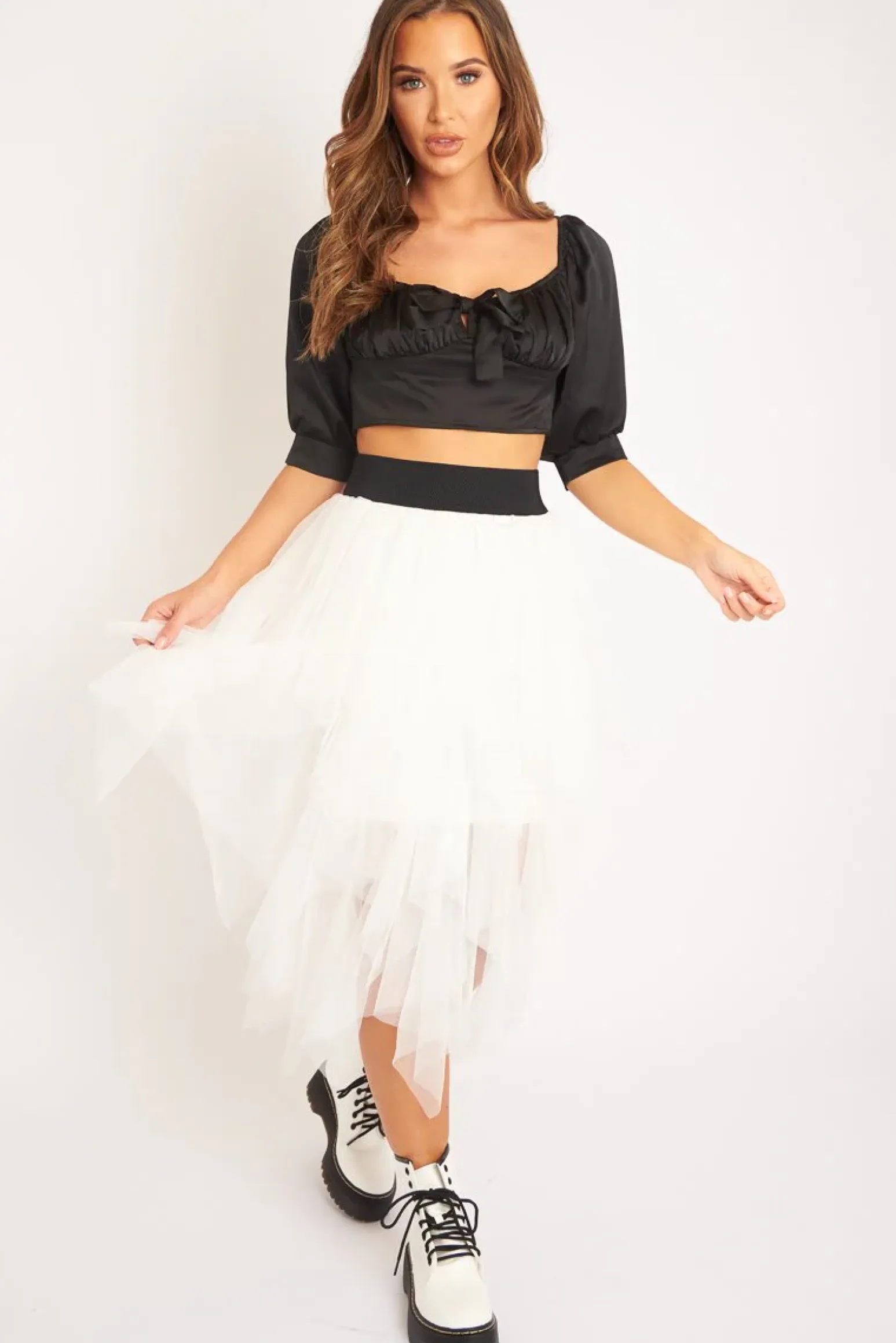 Rebellious Fashion White Layered Tulle Midi Skirt - Laveta
