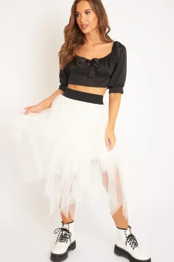 Rebellious Fashion White Layered Tulle Midi Skirt - Laveta