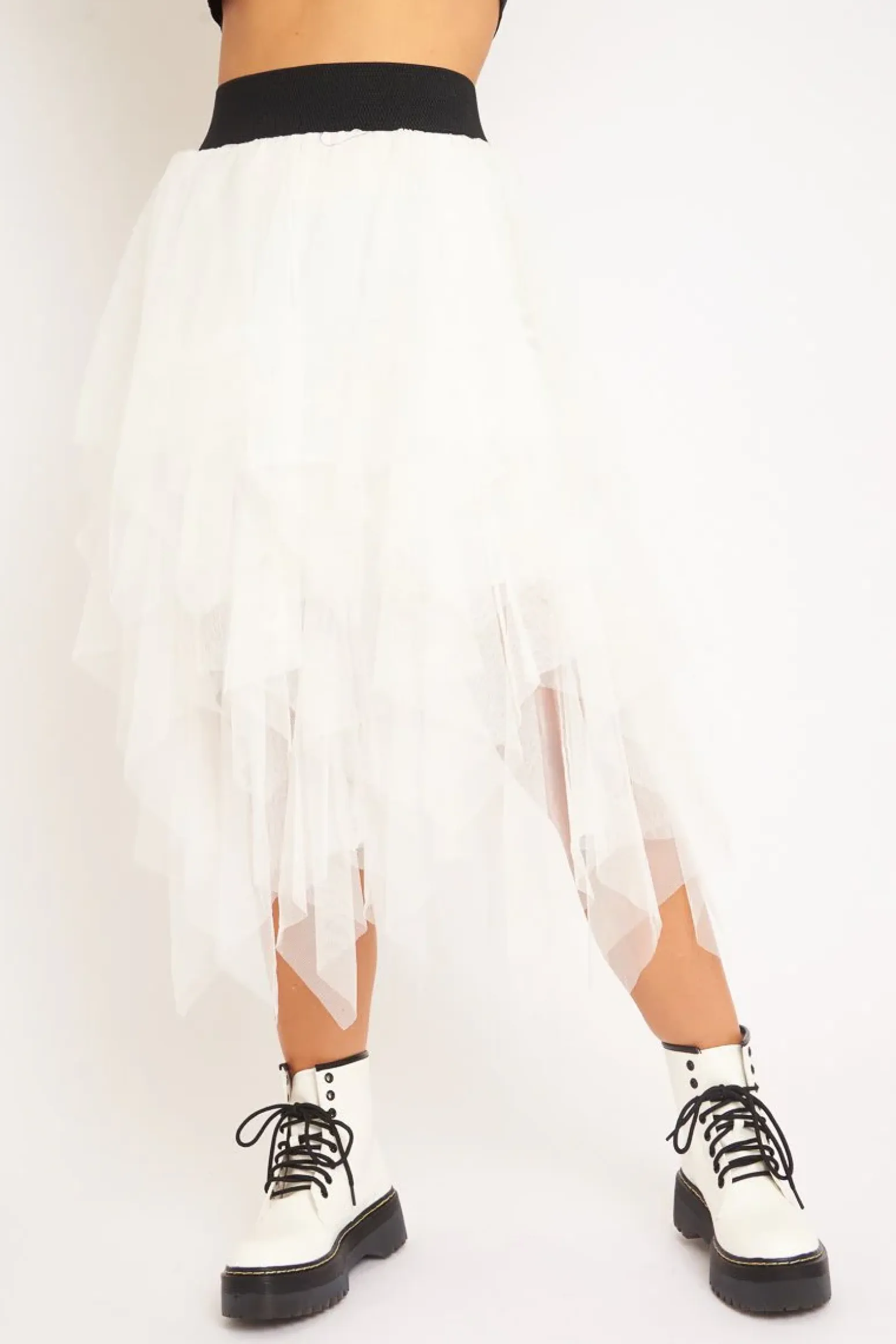 Rebellious Fashion White Layered Tulle Midi Skirt - Laveta