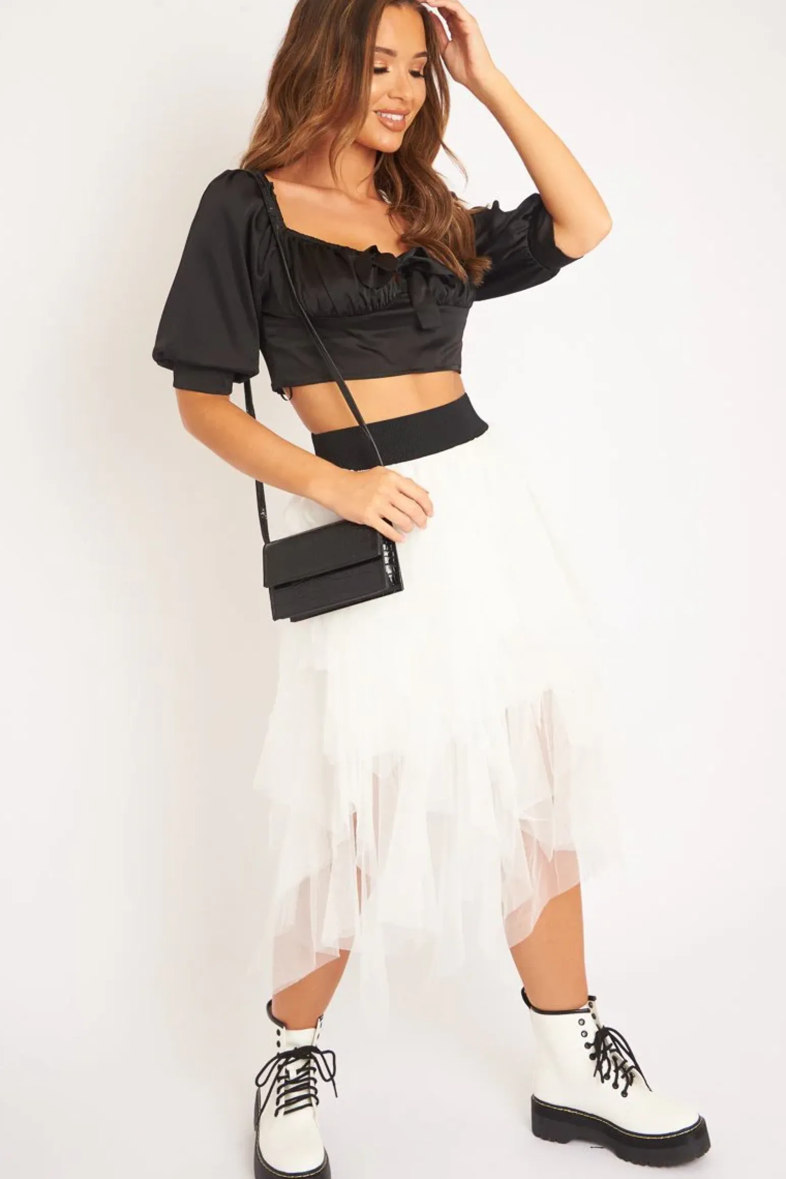 Rebellious Fashion White Layered Tulle Midi Skirt - Laveta