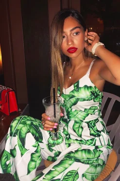 Rebellious Fashion White Leaf Print Awkward Length Jumpsuit - Tallia