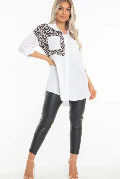 Rebellious Fashion White Leopard Print Insert Button Down Shirt - Shelby