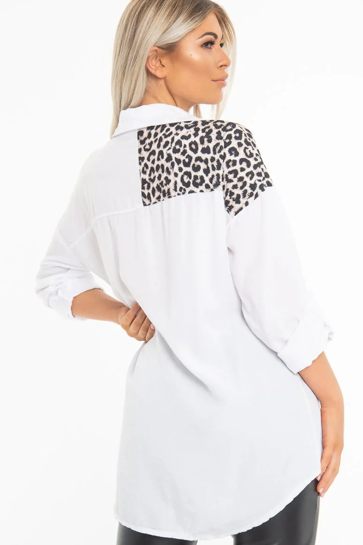 Rebellious Fashion White Leopard Print Insert Button Down Shirt - Shelby