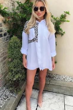 Rebellious Fashion White Leopard Print Insert Button Down Shirt - Shelby