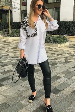 Rebellious Fashion White Leopard Print Insert Button Down Shirt - Shelby