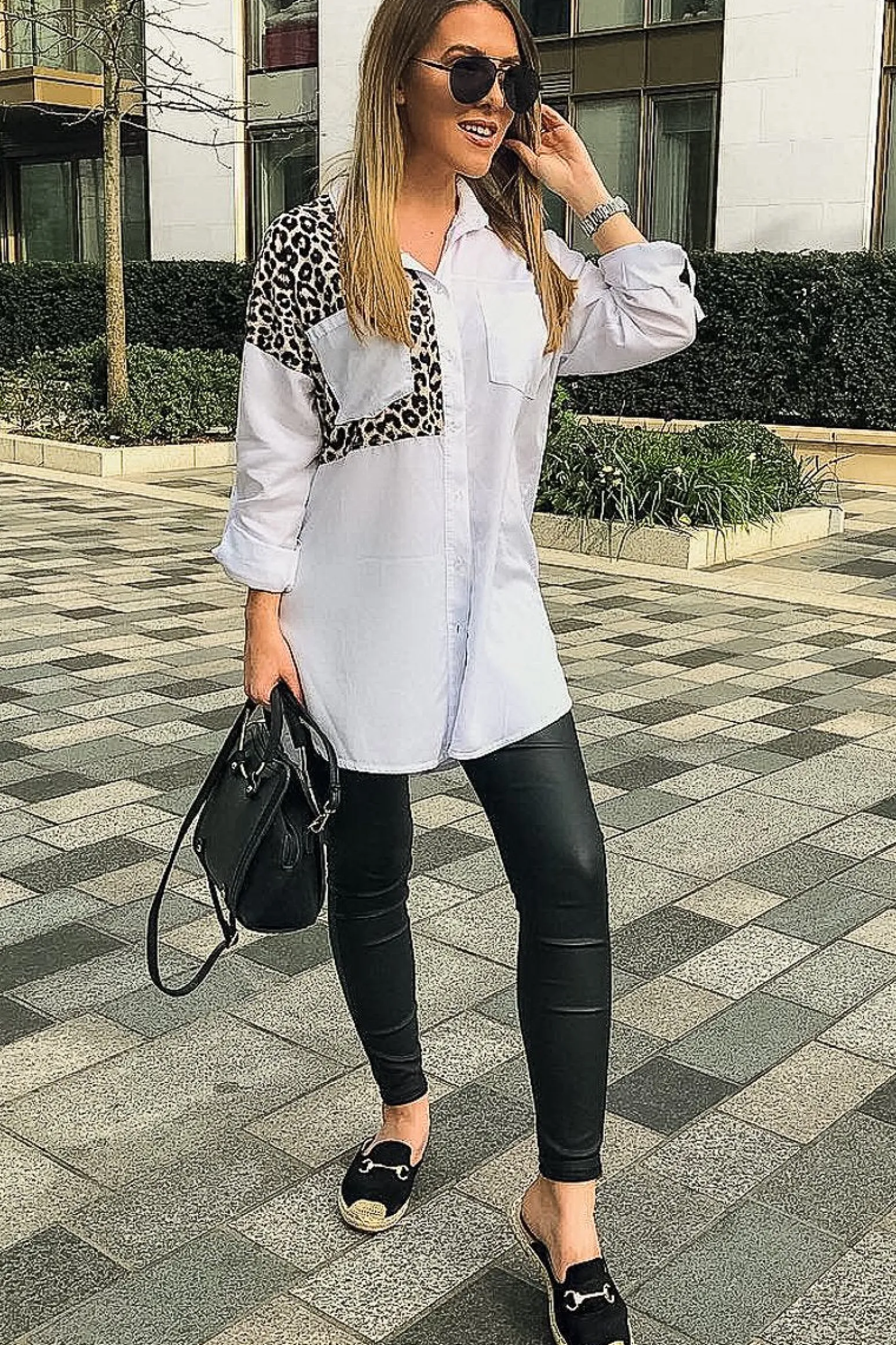Rebellious Fashion White Leopard Print Insert Button Down Shirt - Shelby