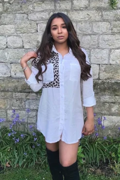 Rebellious Fashion White Leopard Print Insert Button Down Shirt - Shelby