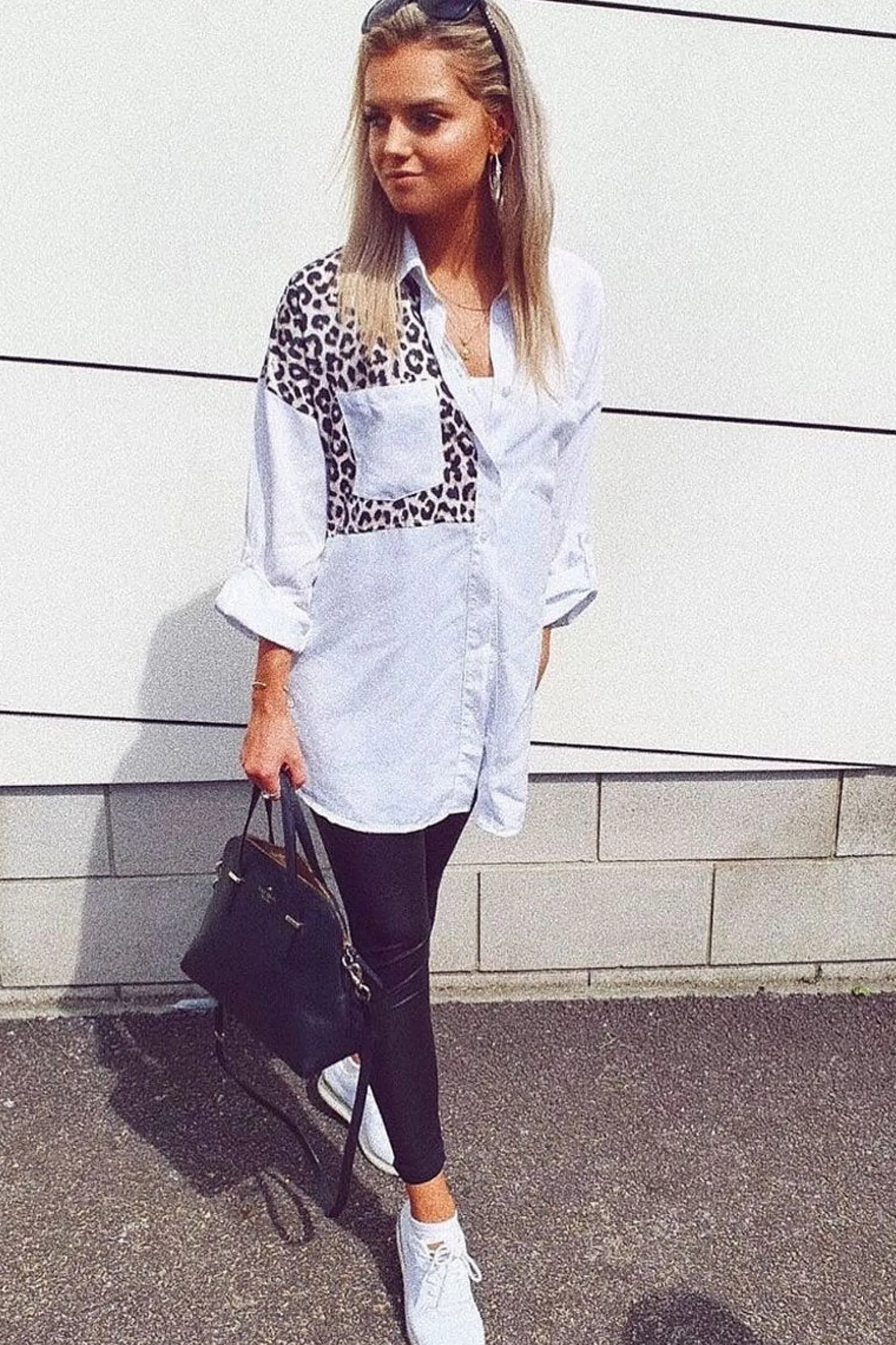 Rebellious Fashion White Leopard Print Insert Button Down Shirt - Shelby