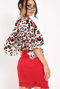 Rebellious Fashion White Leopard Print Ruched Crop Top - Damira