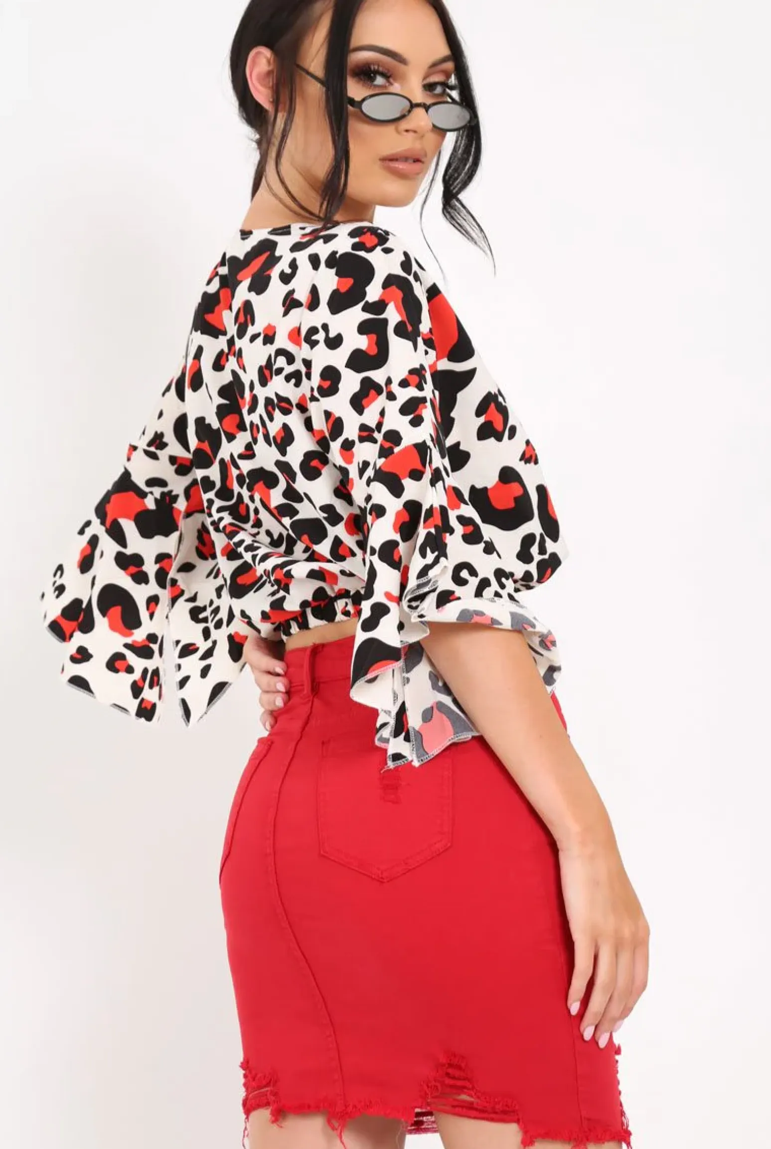 Rebellious Fashion White Leopard Print Ruched Crop Top - Damira