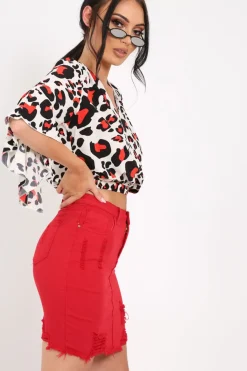 Rebellious Fashion White Leopard Print Ruched Crop Top - Damira