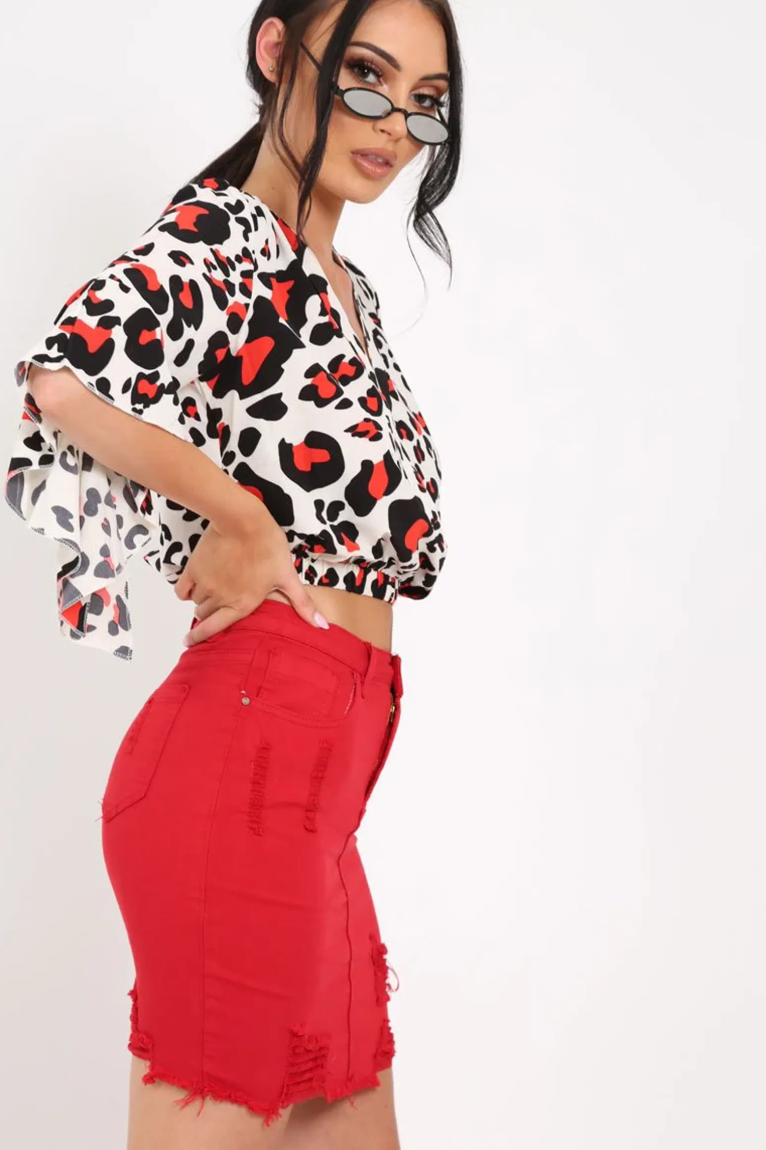 Rebellious Fashion White Leopard Print Ruched Crop Top - Damira