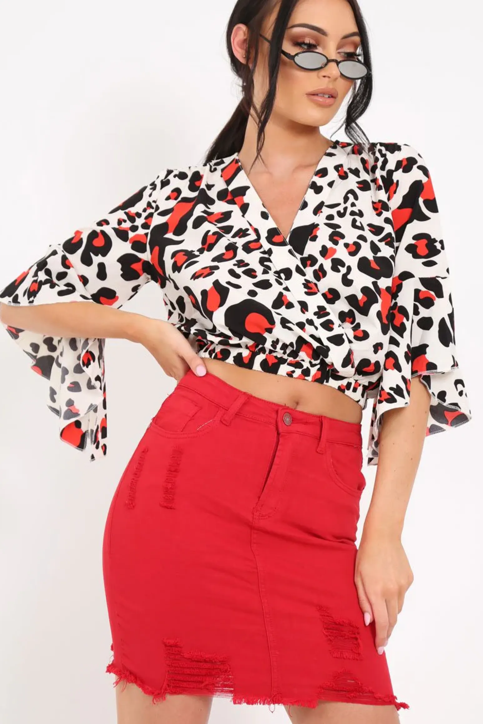 Rebellious Fashion White Leopard Print Ruched Crop Top - Damira