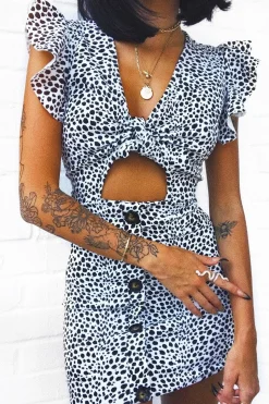 Rebellious Fashion White Leopard Print Tie Button Front Bodycon Dress - Aaira