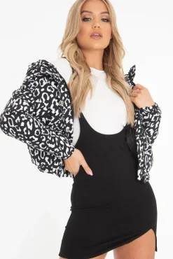 Rebellious Fashion White Leopard Print Zip Front Puffer Coat - Lidya