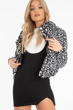 Rebellious Fashion White Leopard Print Zip Front Puffer Coat - Lidya