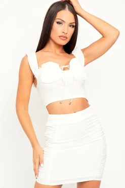 Rebellious Fashion White Lightweight Cup Crop Top + Mini Skirt Co-ord - Amillia