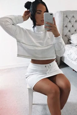 Rebellious Fashion White Lime Contrast Stitch Crop Jumper Skirt Co-ord - Keva