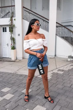 Rebellious Fashion White Linen Sweetheart Shirred Back Crop Top - Cassey