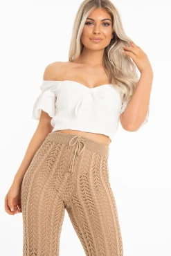 Rebellious Fashion White Linen Sweetheart Shirred Back Crop Top - Cassey