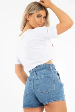 Rebellious Fashion White Lips Print Crop T-Shirt - Diana