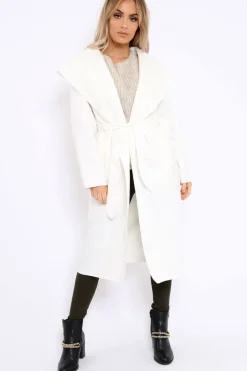 Rebellious Fashion White Long Length Waterfall Belted Coat - Cindy