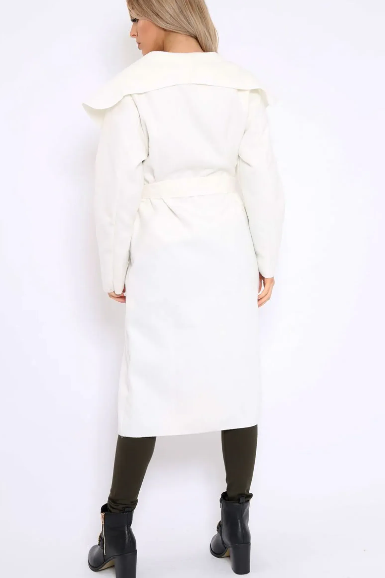 Rebellious Fashion White Long Length Waterfall Belted Coat - Cindy