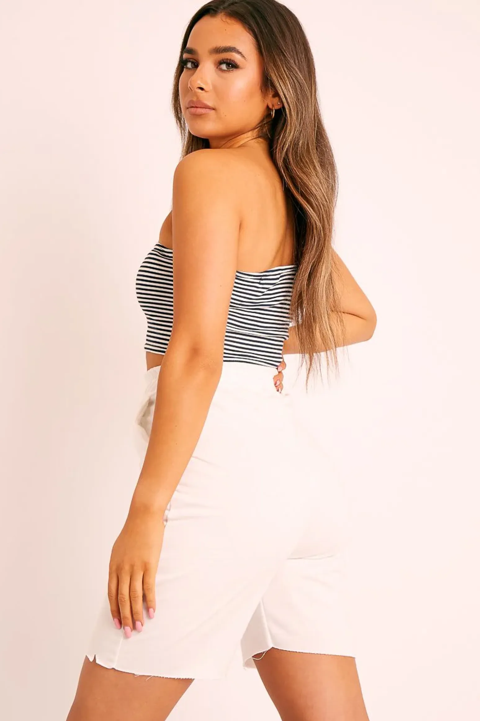 Rebellious Fashion White Longline Jogger Shorts - Flonnie