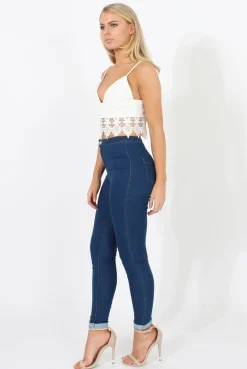 Rebellious Fashion White Low Cut Crop Top - Marta
