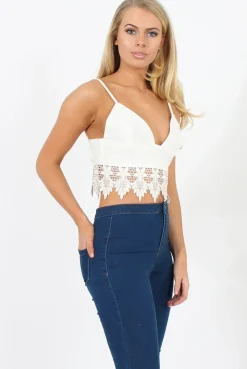 Rebellious Fashion White Low Cut Crop Top - Marta