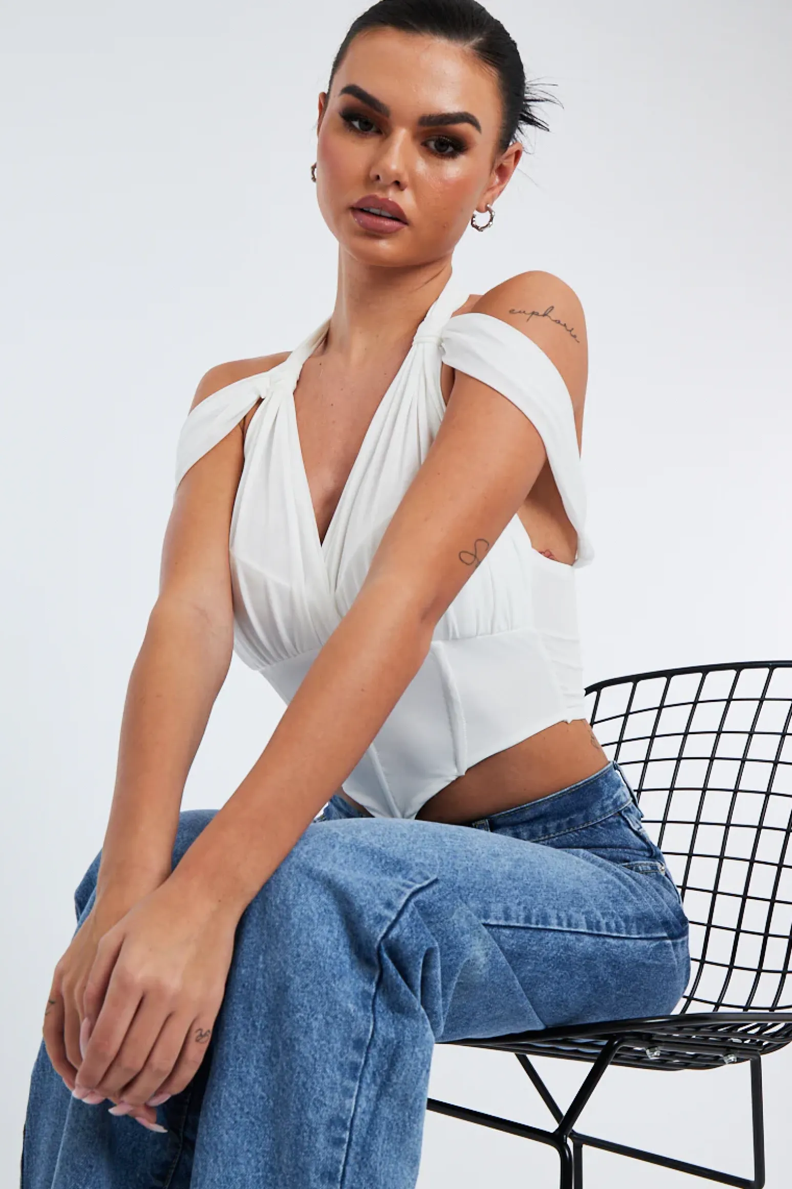 Rebellious Fashion White Mesh Corset Halter Neck Crop Top - Soleen