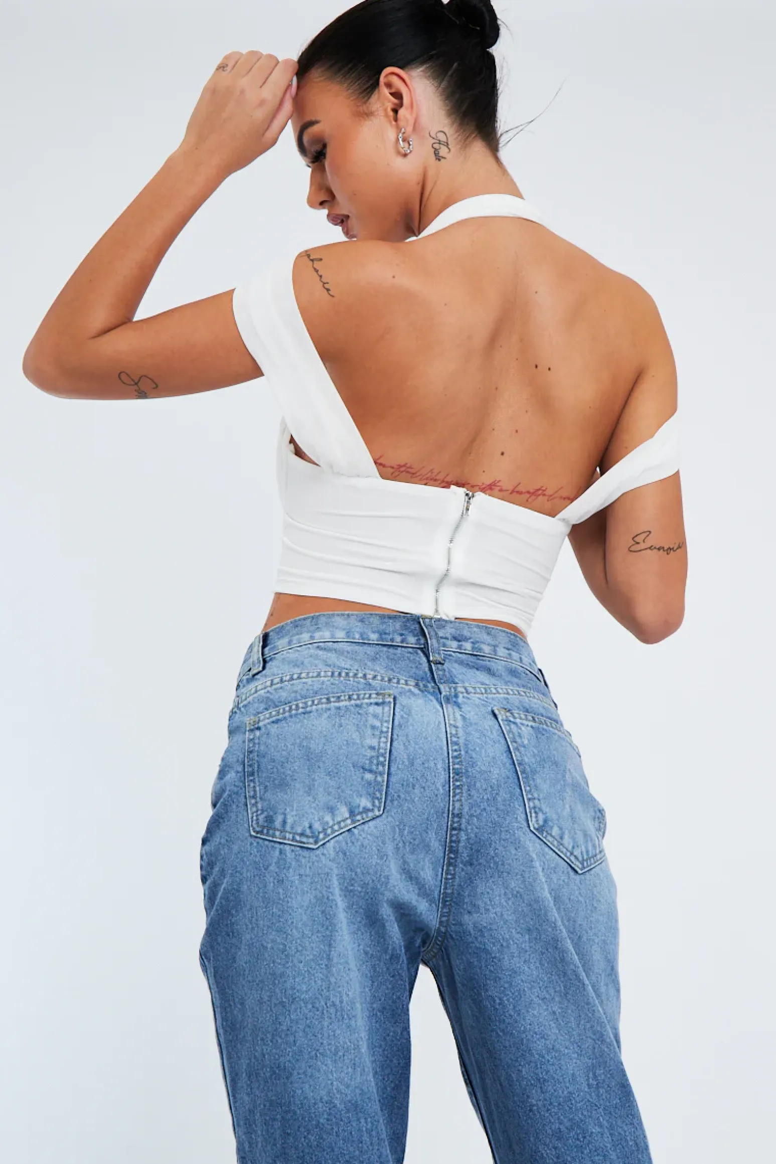 Rebellious Fashion White Mesh Corset Halter Neck Crop Top - Soleen