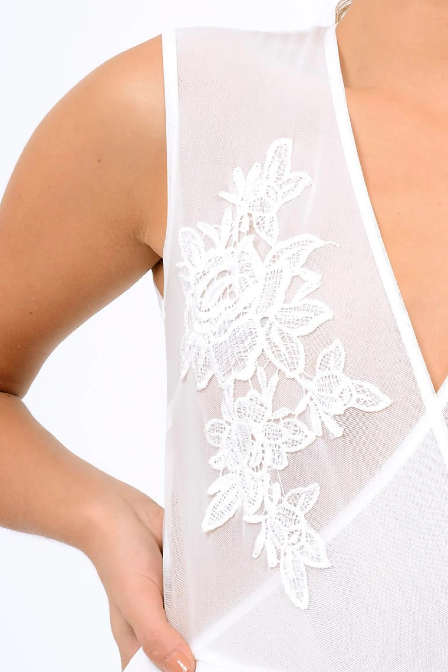 Rebellious Fashion White Mesh Crochet Bodysuit - Valerie