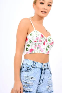 Rebellious Fashion White Mesh Embroidered Cami Crop Top - Thalia