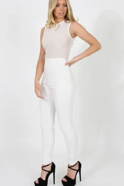 Rebellious Fashion White Mesh Flocked Jumpsuit - Keira