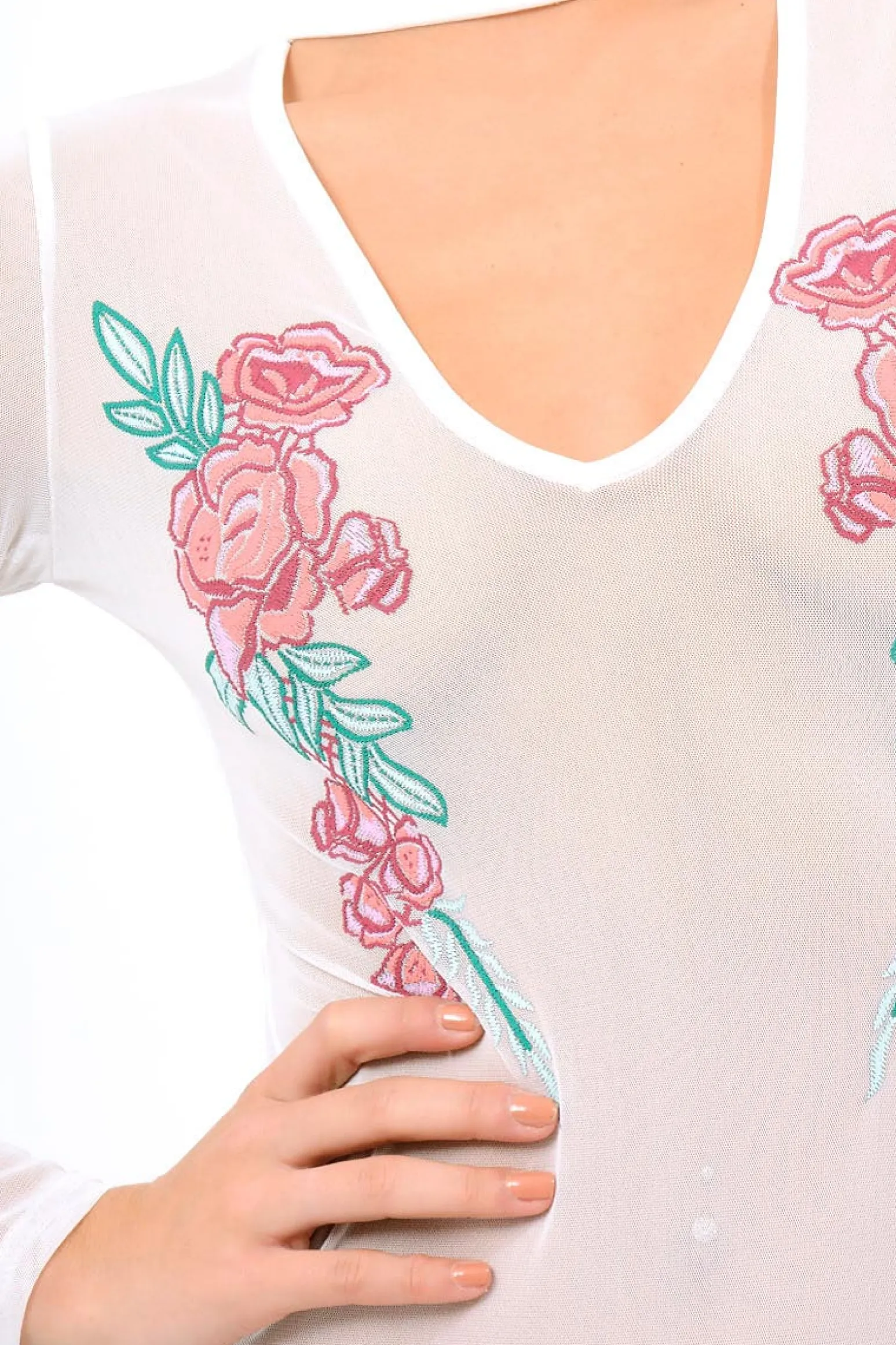 Rebellious Fashion White Mesh Floral Choker Bodysuit - Bryleigh