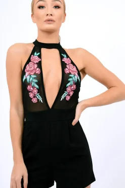 Rebellious Fashion White Mesh Floral Choker Playsuit - Dior