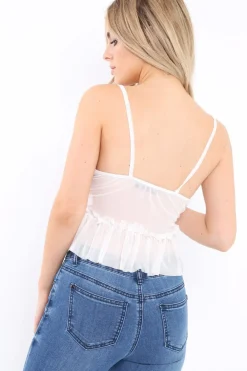 Rebellious Fashion White Mesh Frill Hem Crop Top - Annora