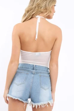 Rebellious Fashion White Mesh Halter Neck Bodysuit - Ariel