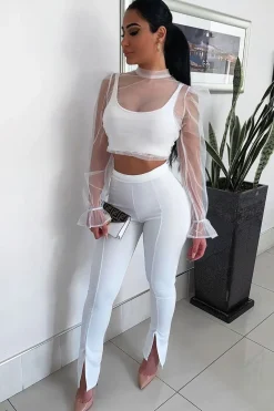 Rebellious Fashion White Mesh High Neck Open Back Blouse - Anthea