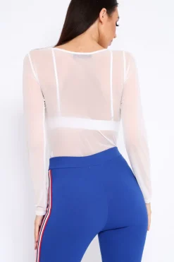 Rebellious Fashion White Mesh Long Sleeved Bodysuit - Alesa