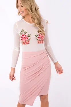 Rebellious Fashion White Mesh Long Sleeved Embroidered Bodysuit - Bonnie