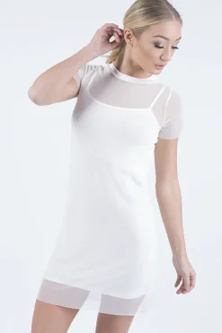 Rebellious Fashion White Mesh Overlay T-Shirt Dress - Selena