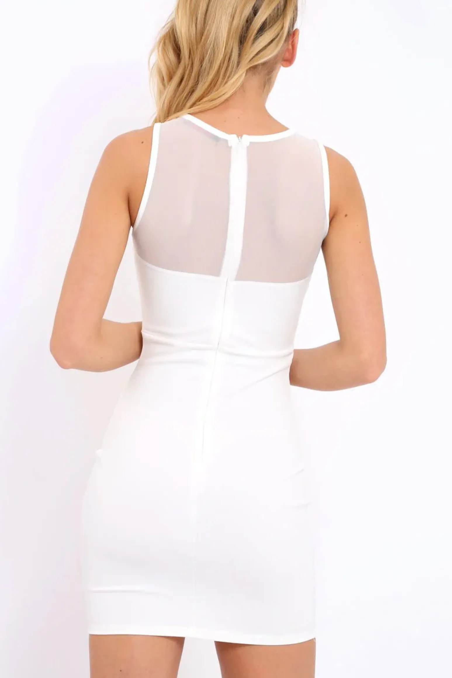 Rebellious Fashion White Mesh Panel Eyelet Detail Bodycon Dress - Lolita